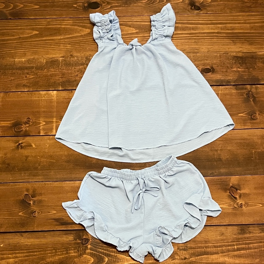 Ruffled Blue Top and Shorts Set